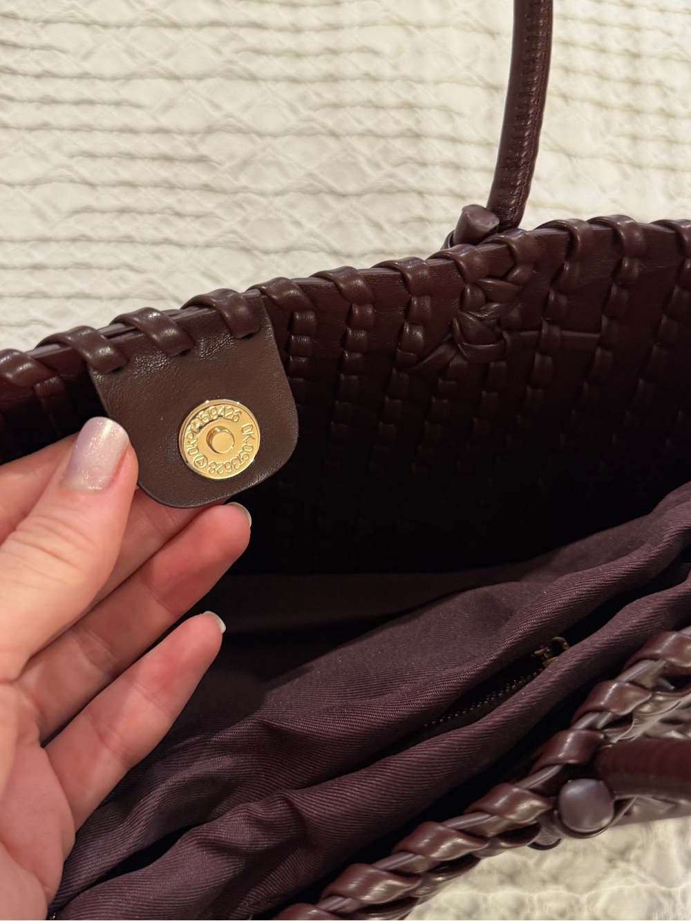 Woven Vegan Leather Shoulder Tote in Deep Burgundy - Picture 5 of 12